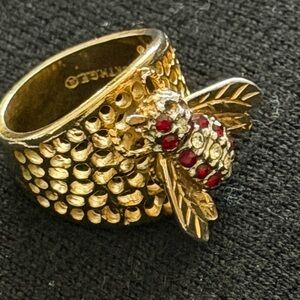 18k Gold  plated Bee Ring with Red  Stones